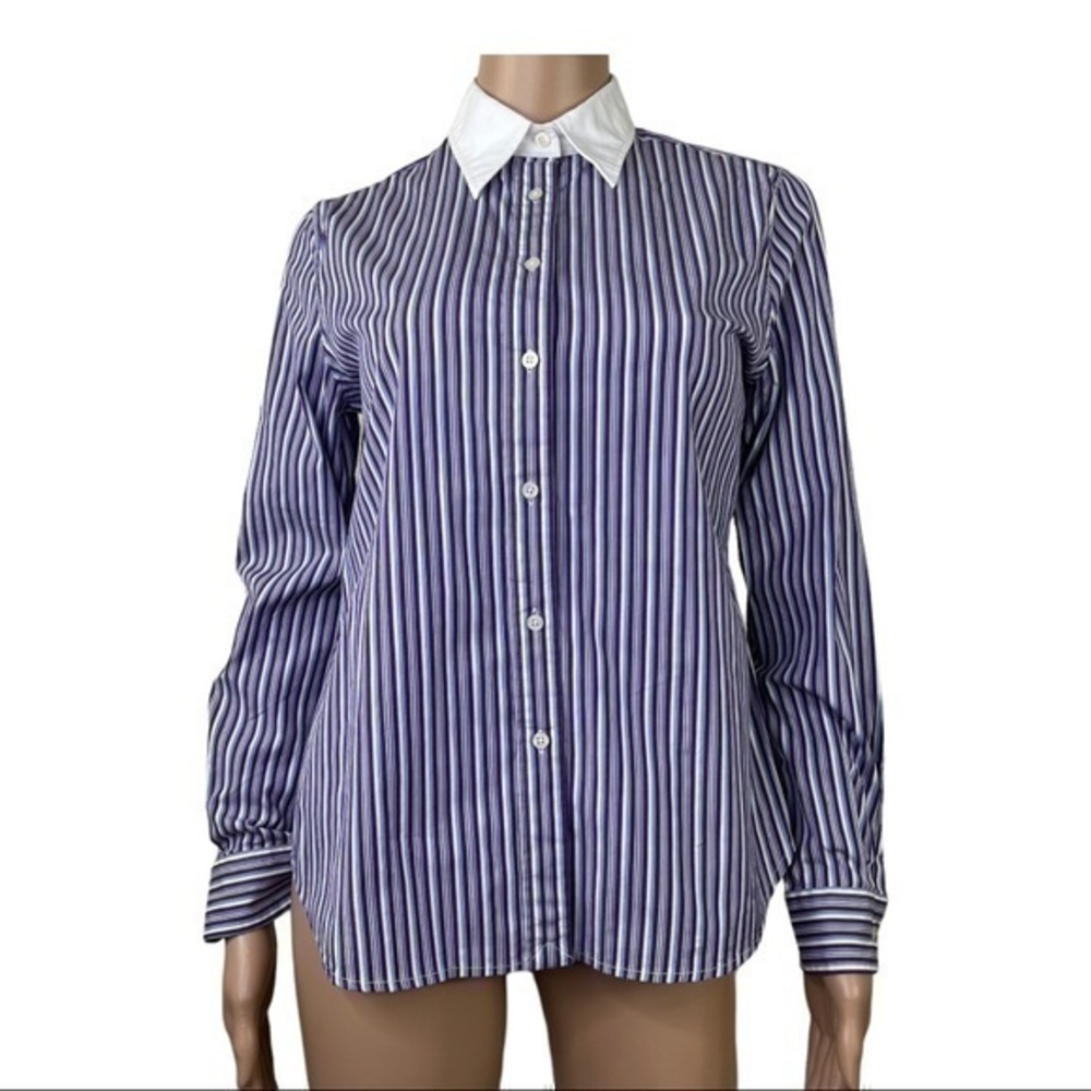 Ralph Lauren Women Top Blouse Purple White Striped Sz PM